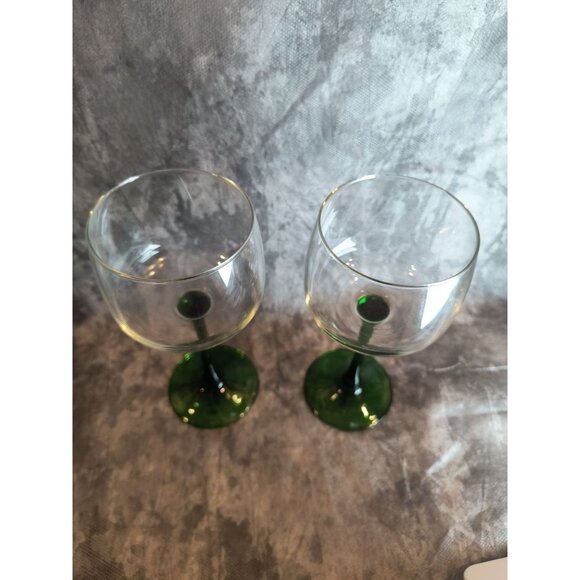 Vintage French Crystal Wine Glasses With Green Stems - Set Of 2 - Picture 2 of 3